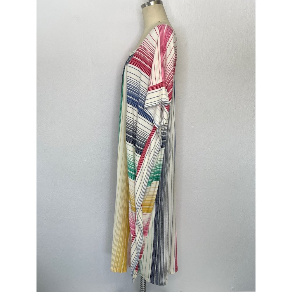 Vintage 70s 80s Rainbow MuuMuu Kaftan House Dress size M Medium Terry Cloth Boho - Picture 3 of 6